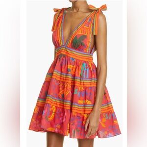 Farm Rio Good Vibes tie-shoulder mini dress